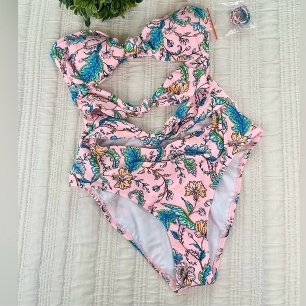 NWOT Anthropologie Kikirio Lava Lamp Cutout One Piece Tropical Swimsuit SZ M - Picture 7 of 8